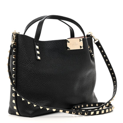 Valentino Garavani Grained Calfskin Small Rockstud Flip Lock Tote Black Rose Quartz 3 of 11