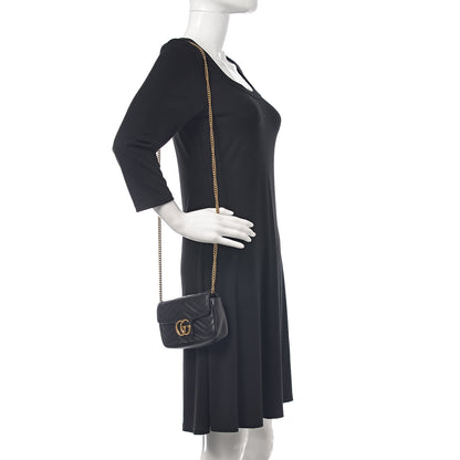 Gucci Calfskin Matelasse Super Mini GG Marmont Shoulder Bag Black 2 of 11
