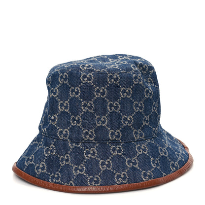 Gucci Washed Jacquard Denim Nappa GG Monogram Oscar Bucket Hat L Denim Cuir 4 of 9