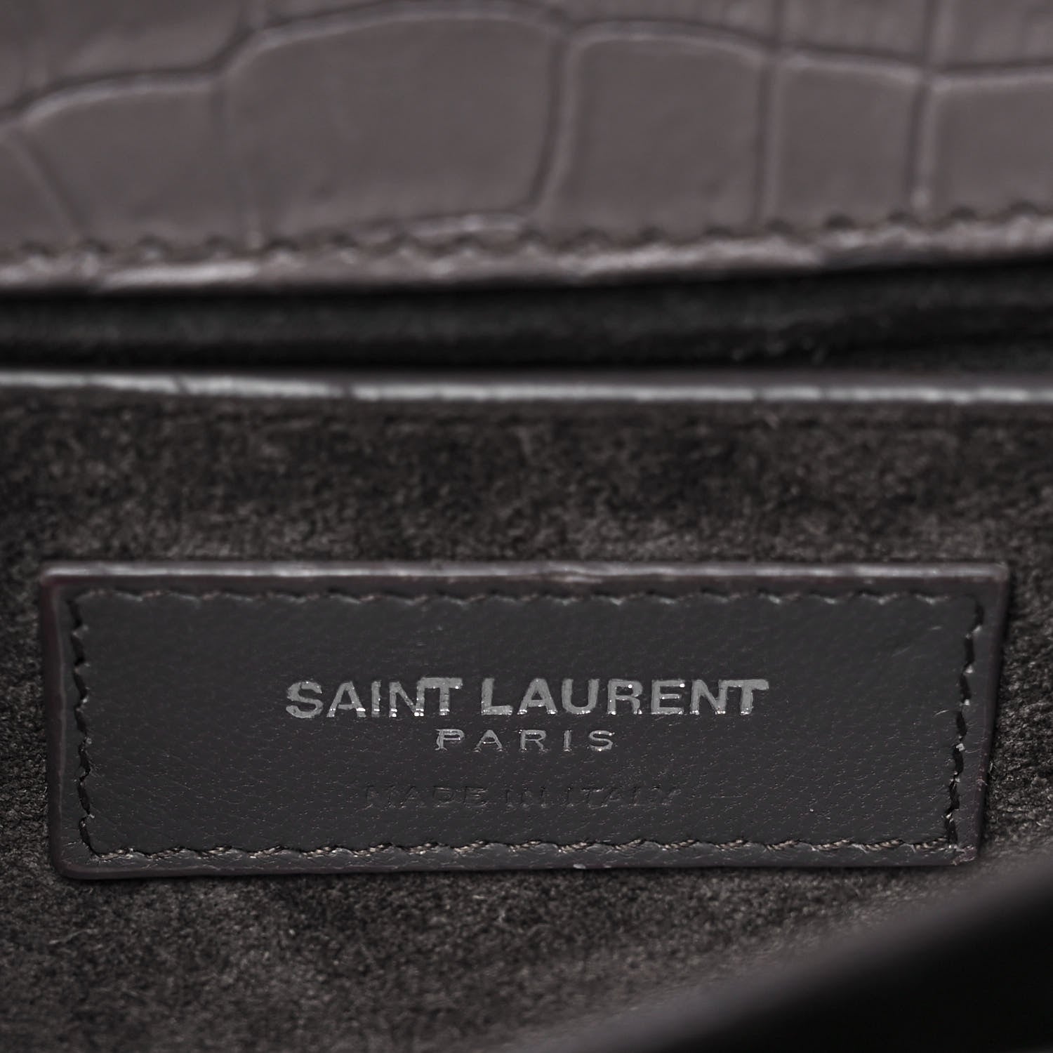 Saint Laurent Calfskin Crocodile Embossed Medium Monogram Sunset Fog 5 of 9