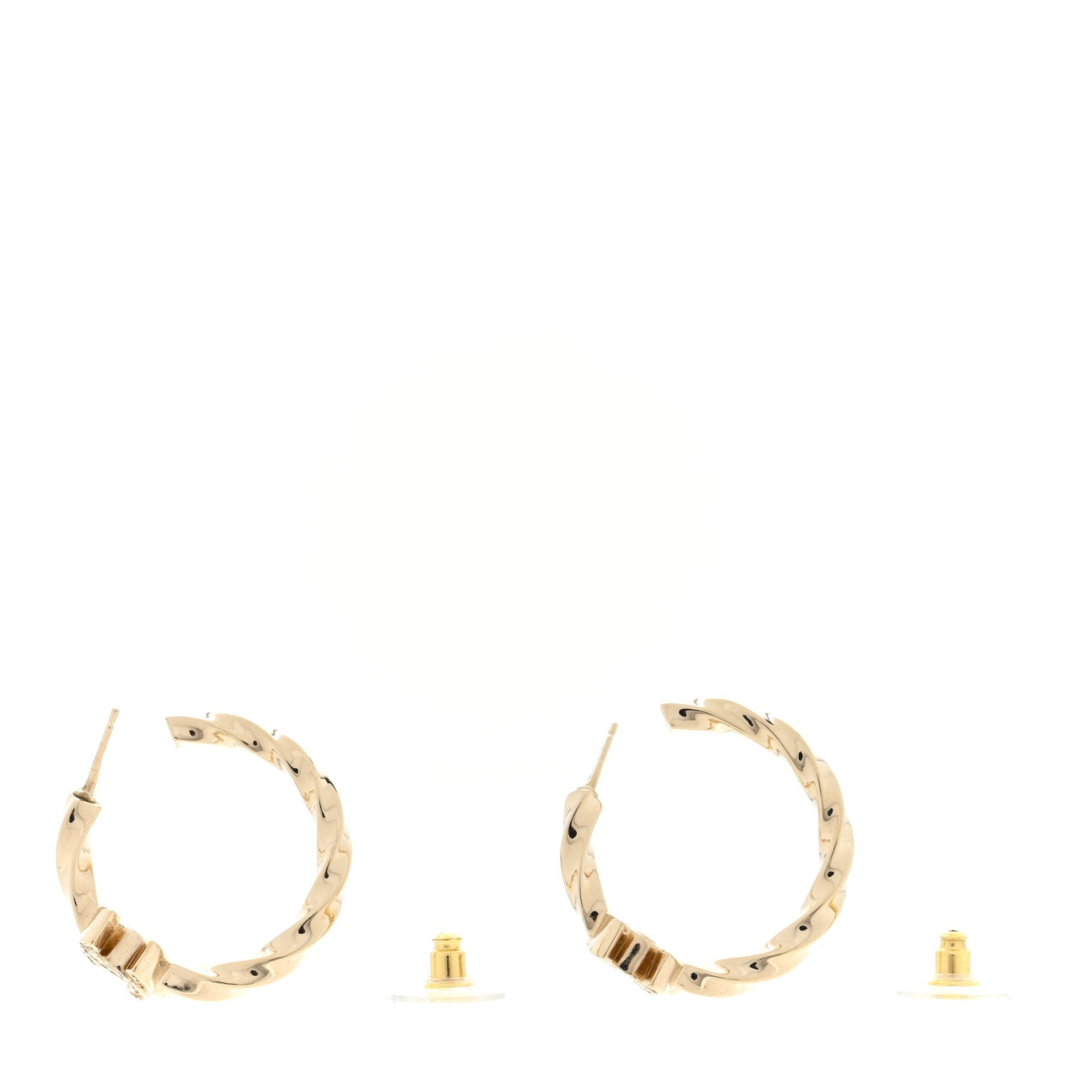 Chanel Metal Crystal Twist CC Hoop Earrings Gold 3 of 4