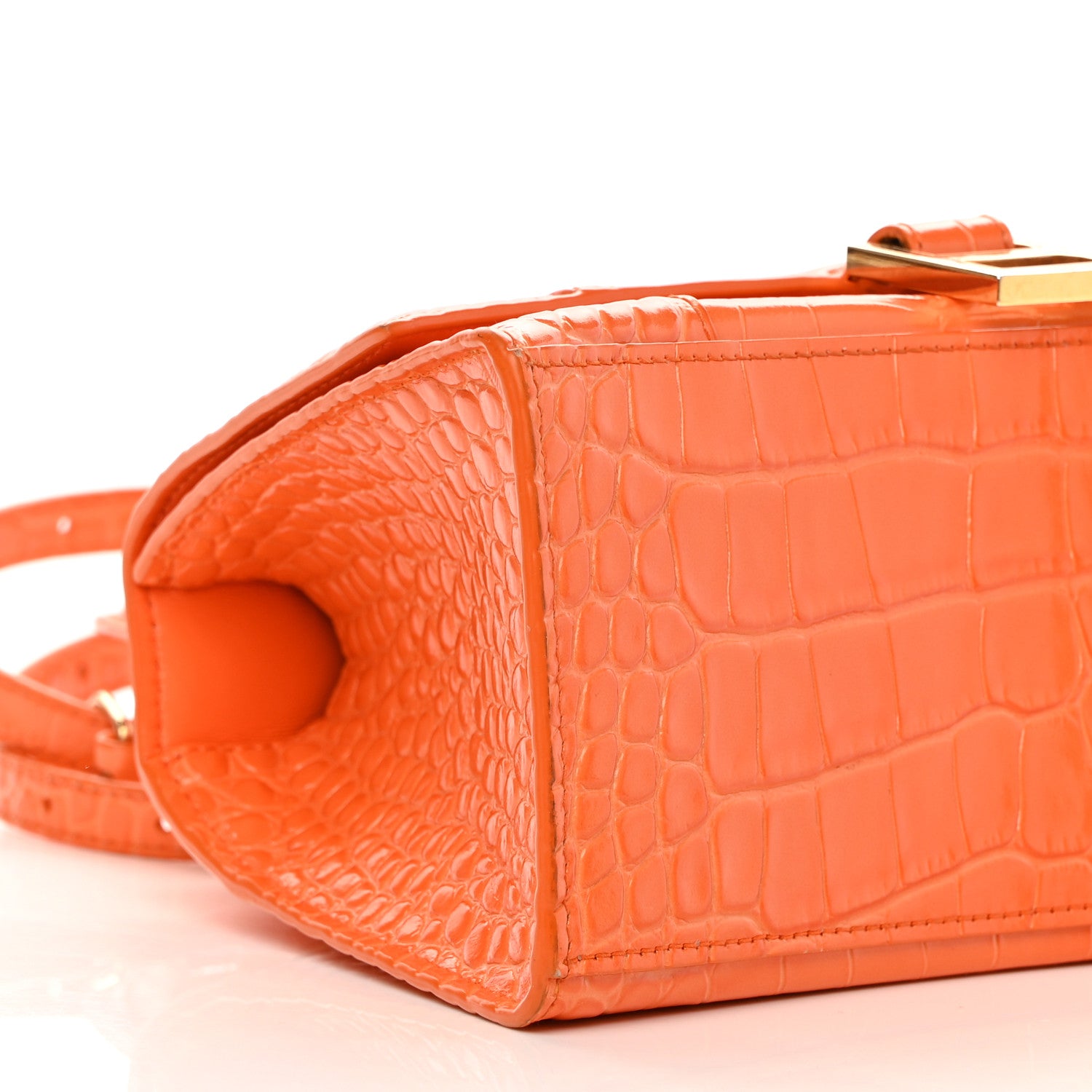 Balenciaga Shiny Calfskin Crocodile Embossed Small Hourglass Top Handle Bag Orange 10 of 18