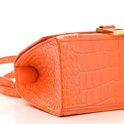 Balenciaga Shiny Calfskin Crocodile Embossed Small Hourglass Top Handle Bag Orange 10 of 18