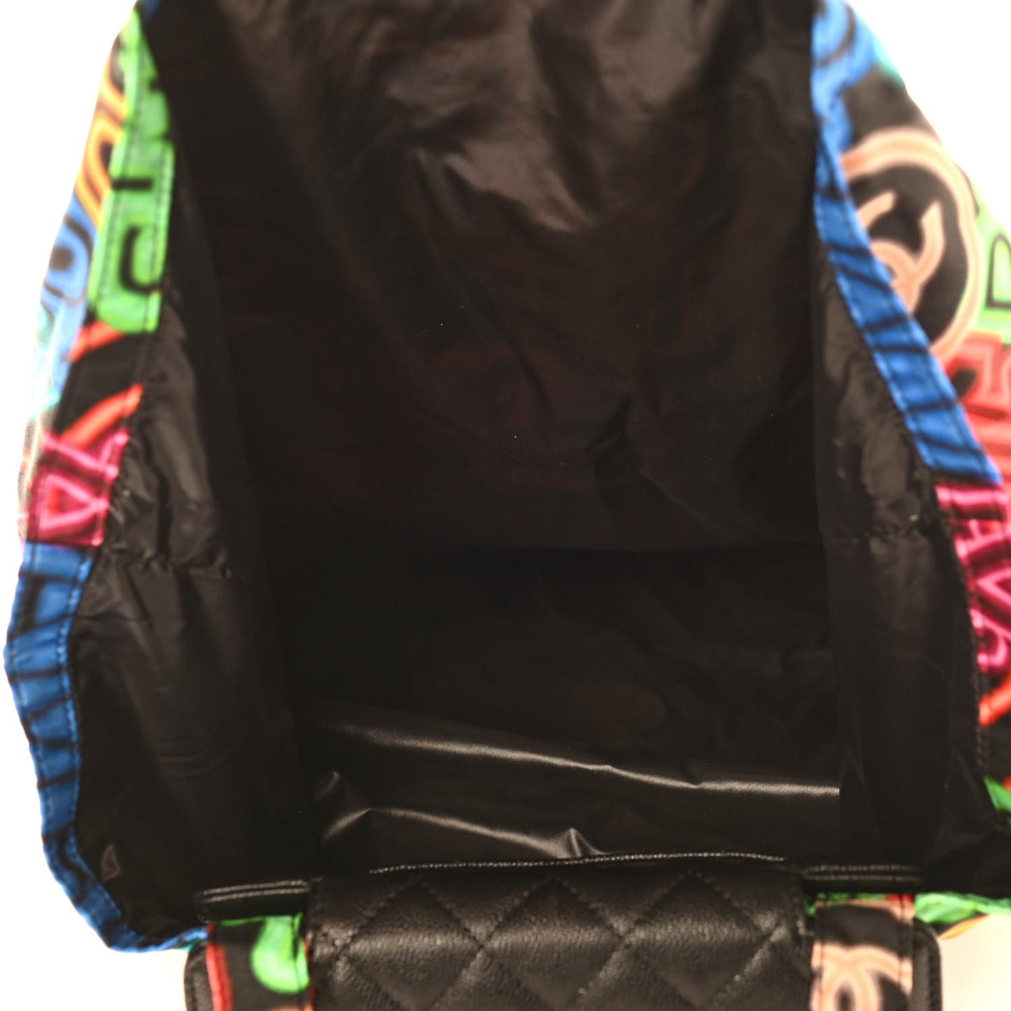 Caviar Fabric Graffiti Foldable Tote Bag With Chain Black Multicolor