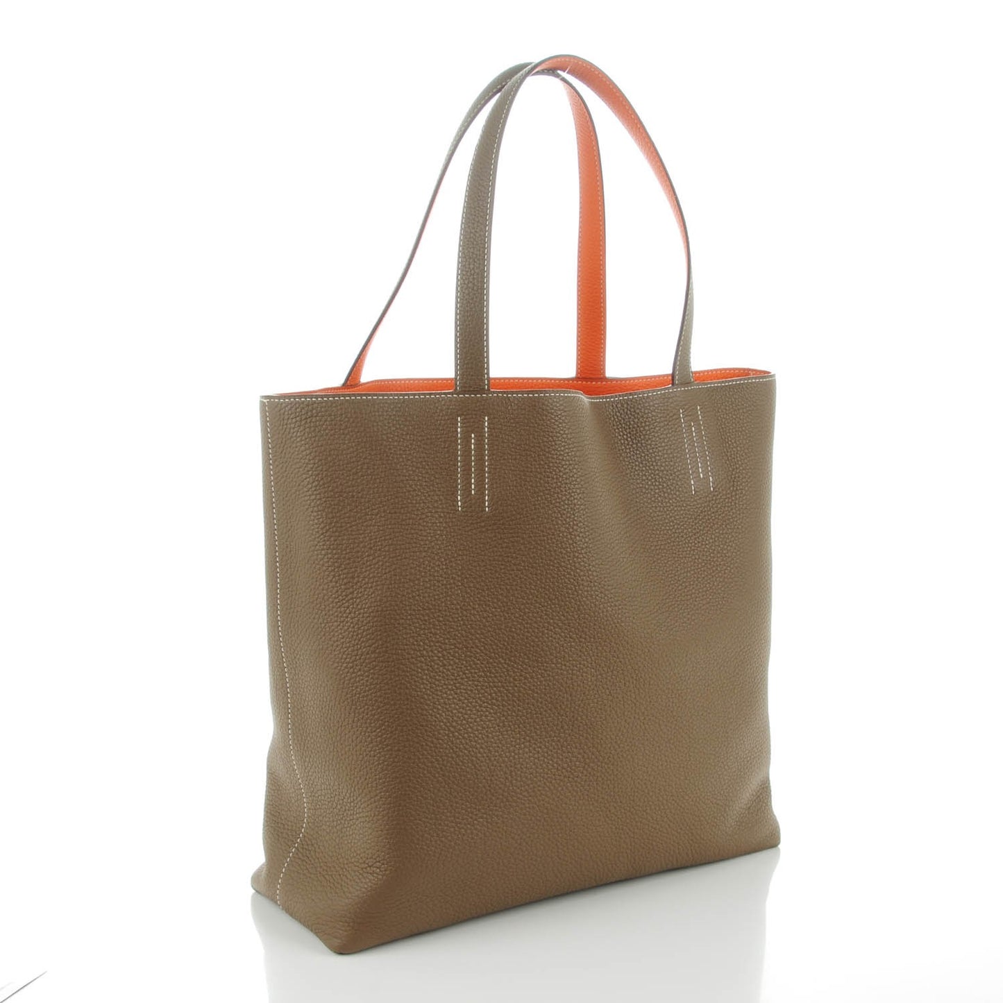 Taurillon Clemence Double Sens 45 Reversible Tote Orange Etoupe