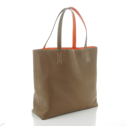 Hermes Taurillon Clemence Double Sens 45 Reversible Tote Orange Etoupe 4 of 8