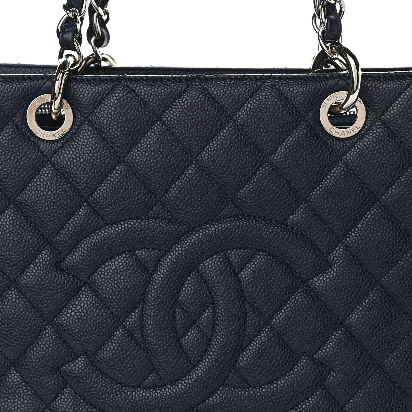 Caviar Quilted Grand Shopping Tote GST Dark Navy Blue