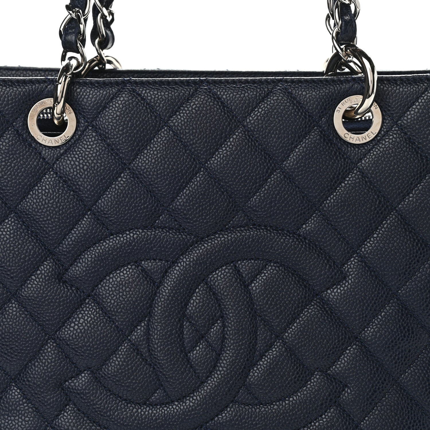 Chanel Caviar Quilted Grand Shopping Tote GST Dark Navy Blue 8 of 14