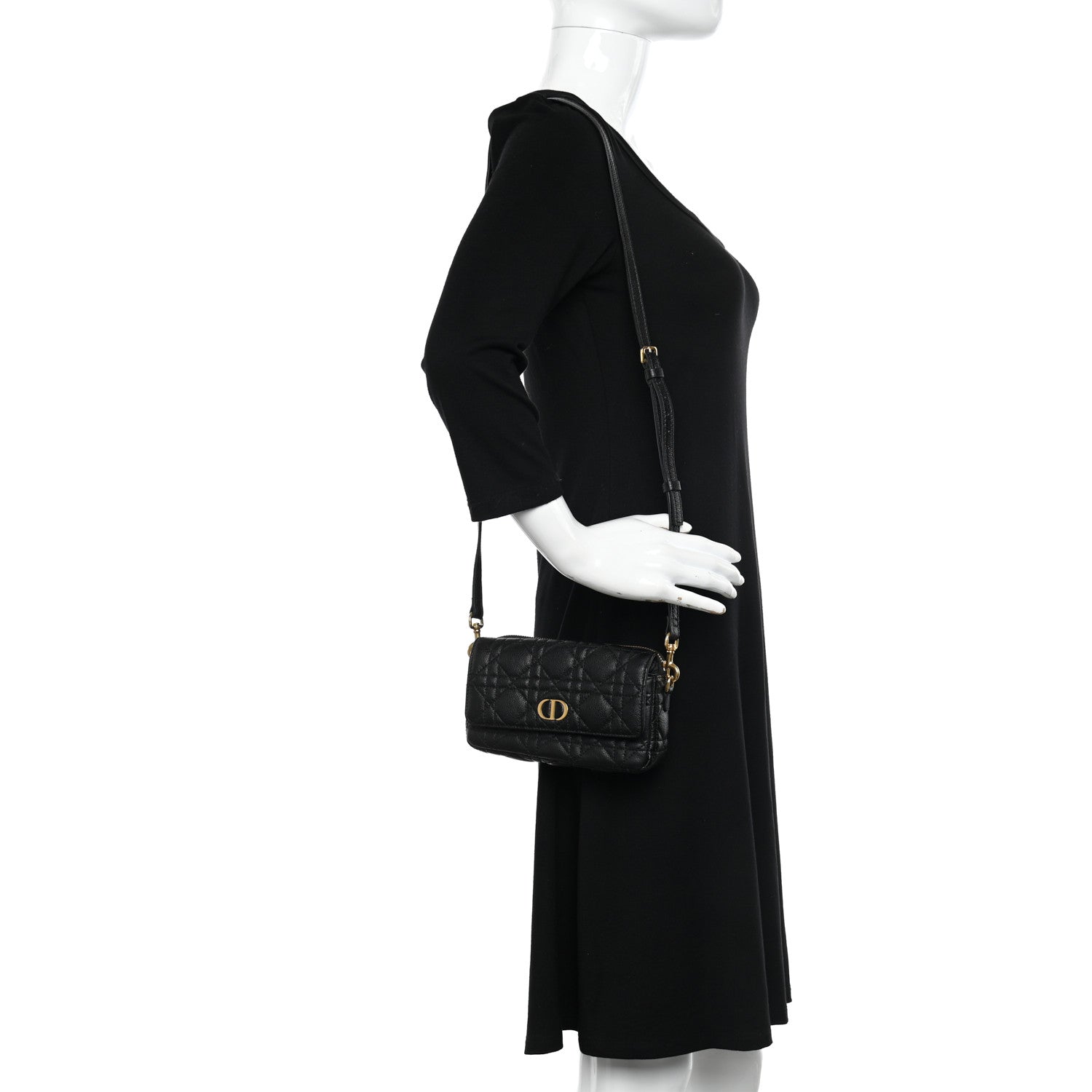 Christian Dior Supple Calfskin Cannage Caro Pouch with Chain Black 2 of 9