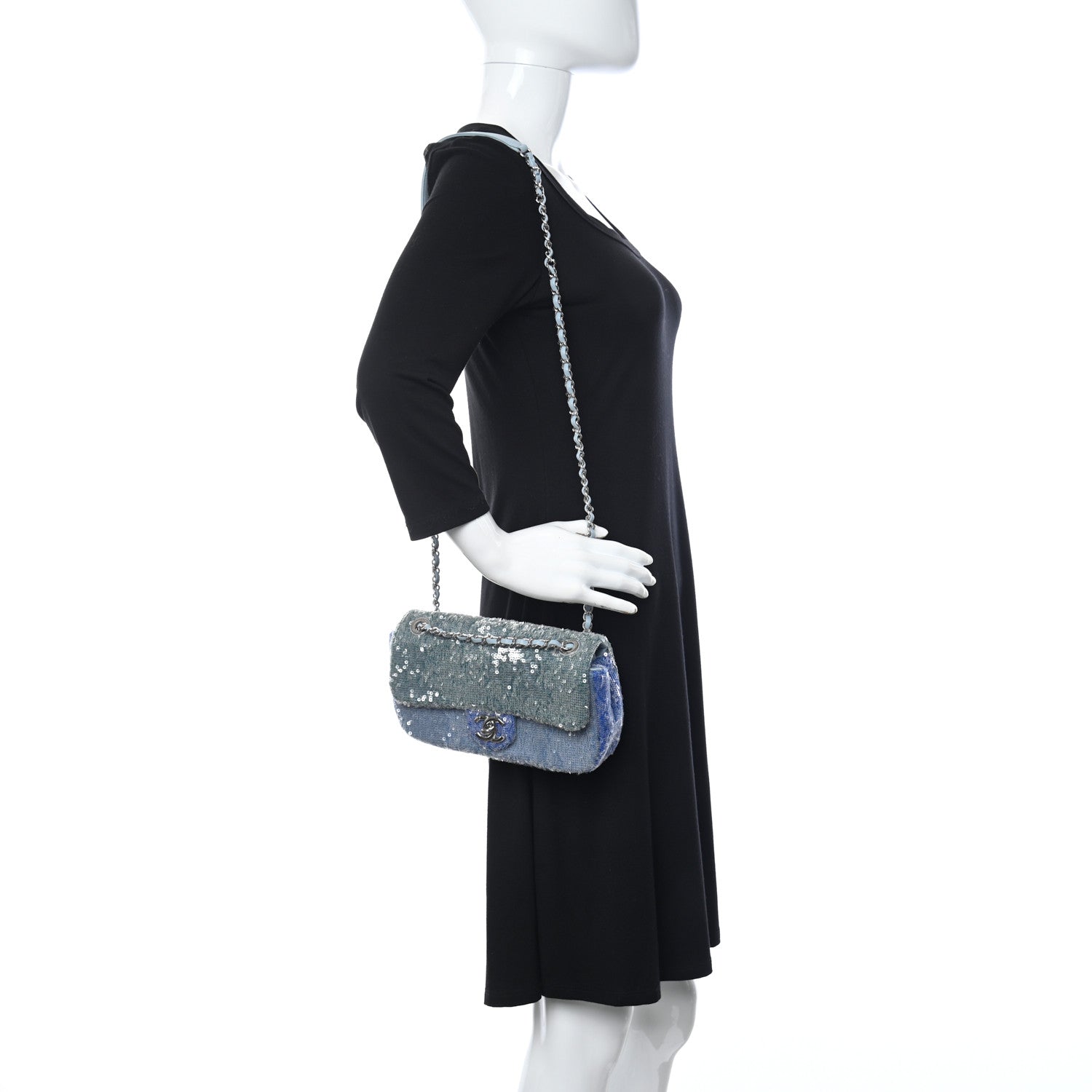 Chanel Sequin Mini Waterfall Flap Light Blue 2 of 10