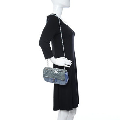 Chanel Sequin Mini Waterfall Flap Light Blue 2 of 10