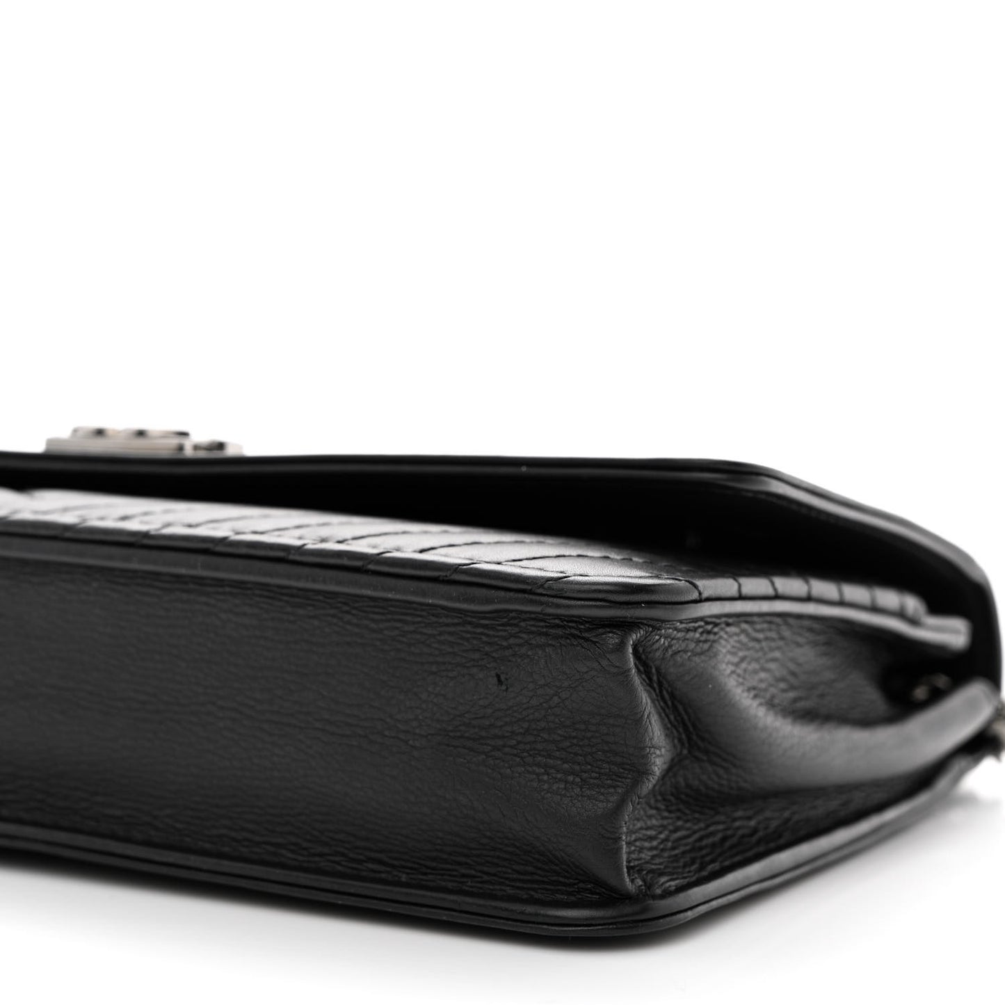 Calfskin Chevron Quilted Boy Wallet On Chain WOC Black
