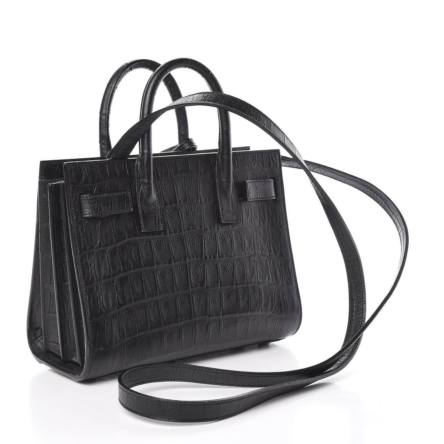 Calfskin Crocodile Embossed Nano Sac De Jour Black