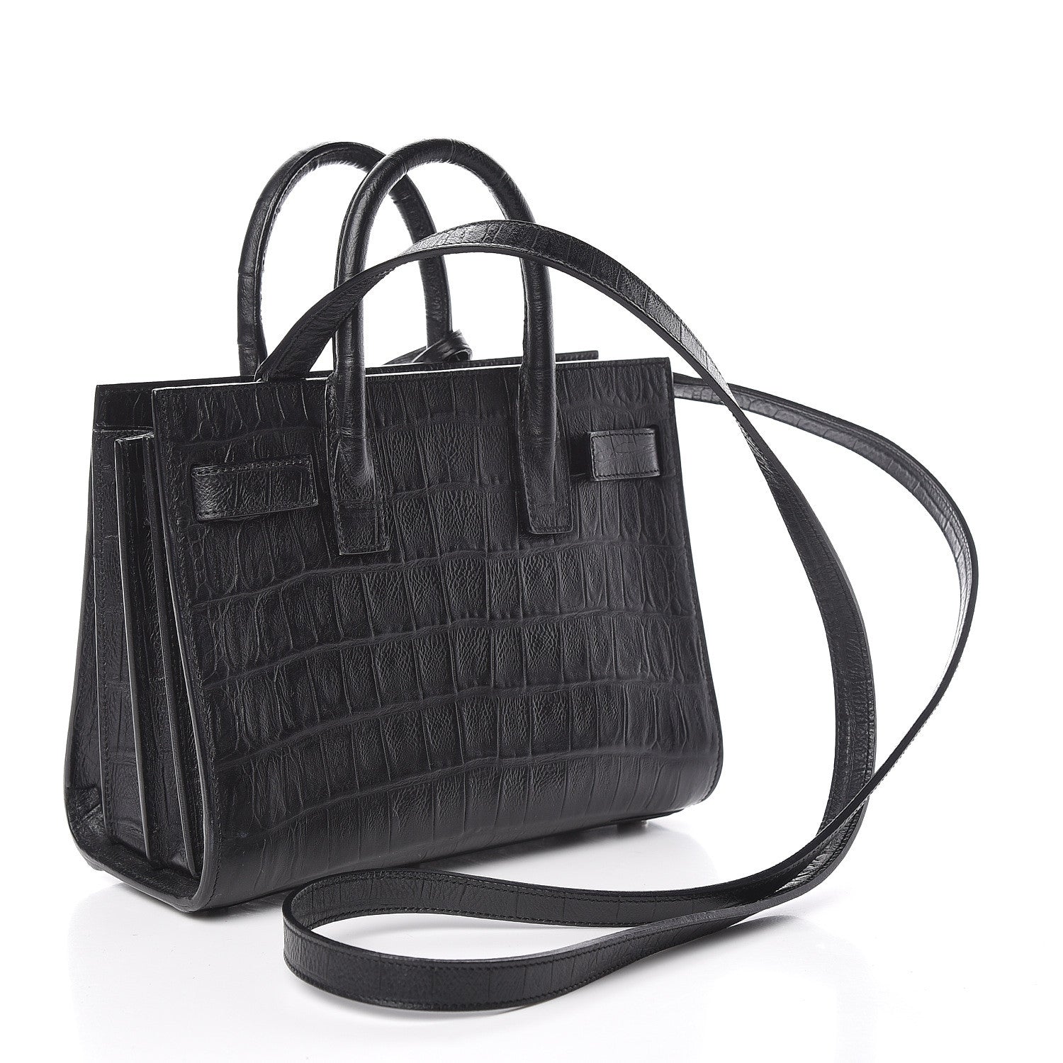 Saint Laurent Calfskin Crocodile Embossed Nano Sac De Jour Black 3 of 11