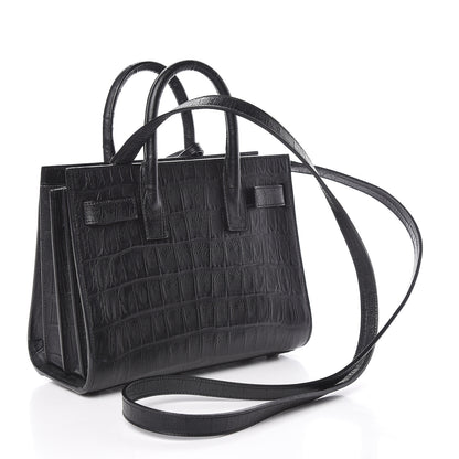 Saint Laurent Calfskin Crocodile Embossed Nano Sac De Jour Black 3 of 11