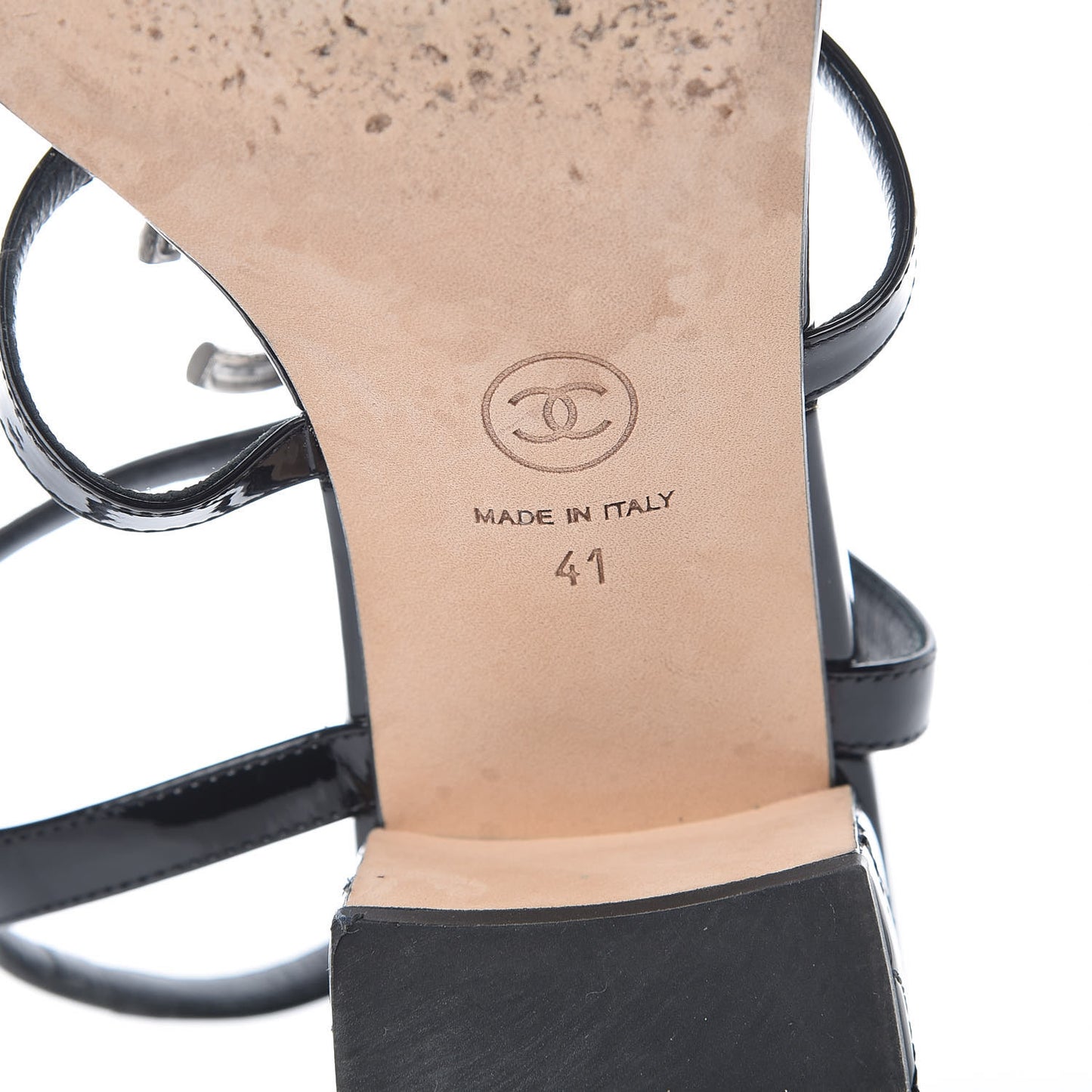 Calfskin Patent Quilted CC Sandals 41 Black