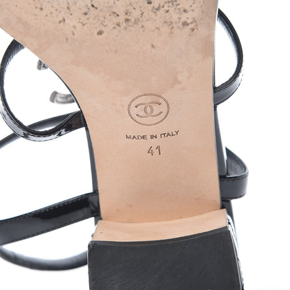 Chanel Calfskin Patent Quilted CC Sandals 41 Black 8 of 11