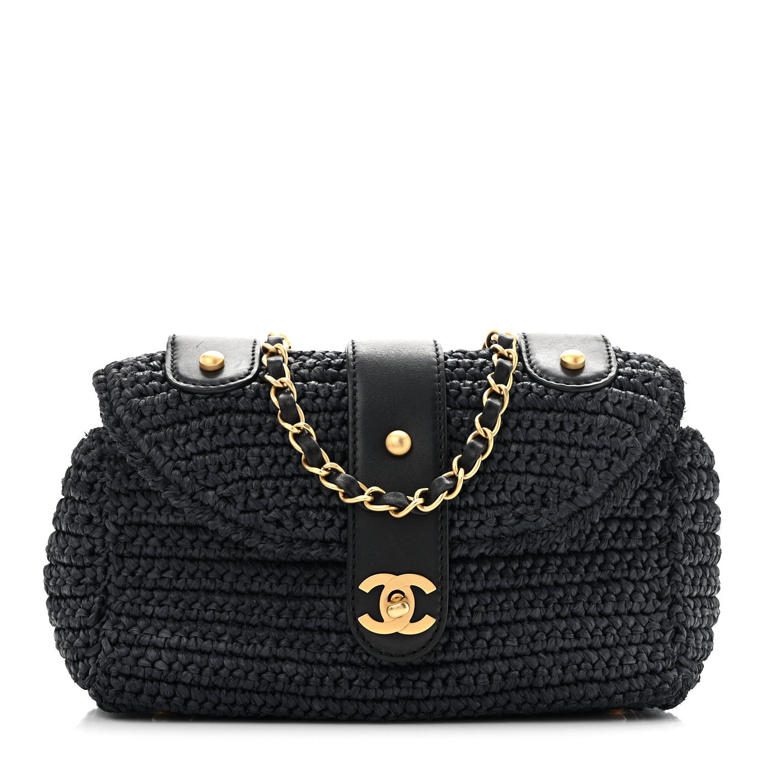 Chanel Straw Raffia Shoulder Bag Navy Blue 1 of 13