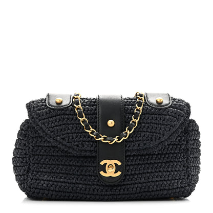Chanel Straw Raffia Shoulder Bag Navy Blue 1 of 13