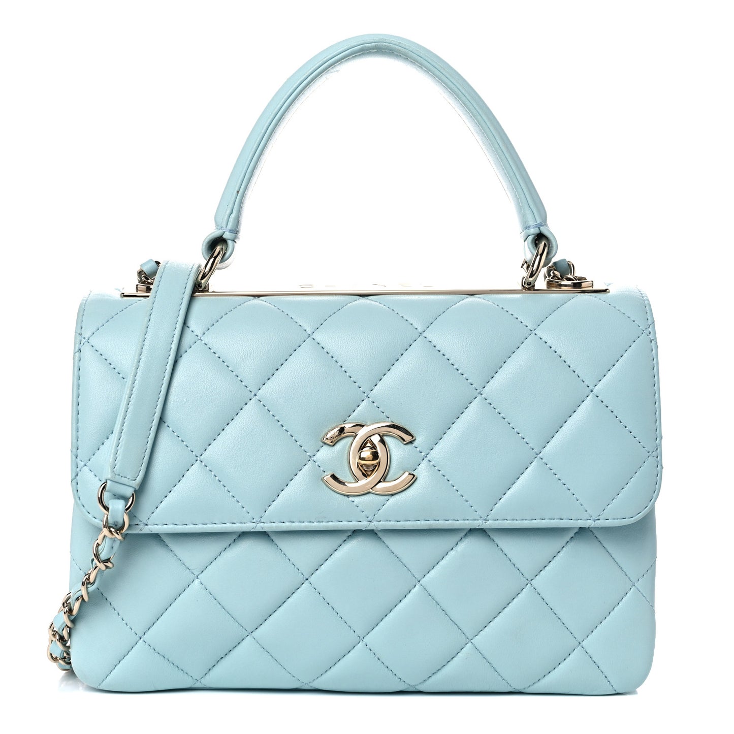 Lambskin Quilted Small Trendy CC Flap Dual Handle Bag Light Blue