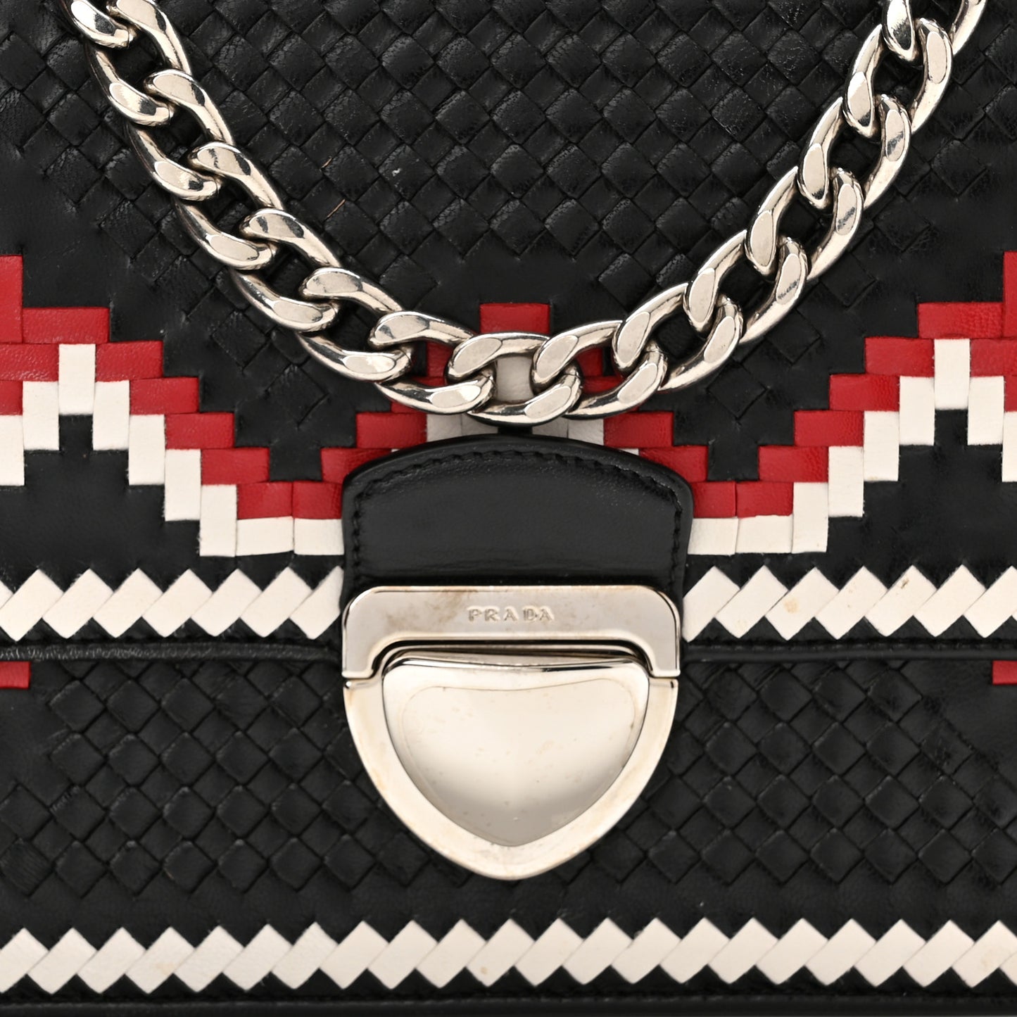 Madras Woven Shoulder Bag Black Fuoco White