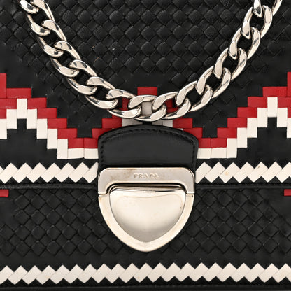Prada Madras Woven Shoulder Bag Black Fuoco White 7 of 10