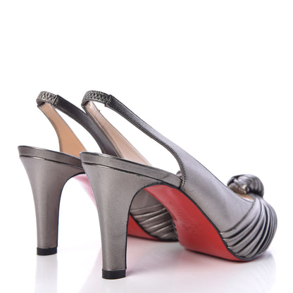 Christian Louboutin Laminato Nappa Miss Gres 90 Platform Peep Toe Slingback Pumps 37.5 Anthracite 4 of 9