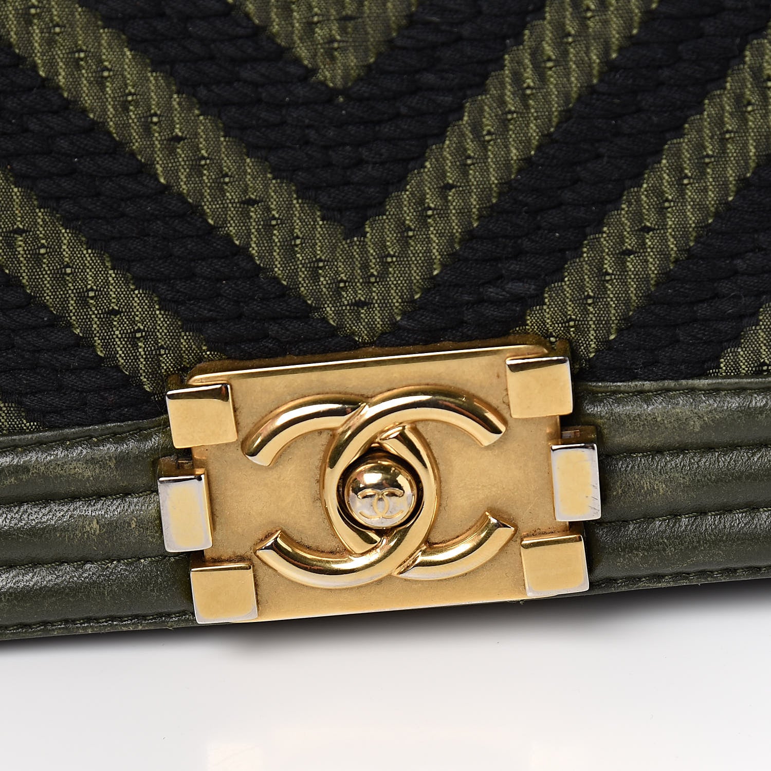 Chanel Fabric Chevron Braided Medium Boy Flap Black Dark Green 10 of 17