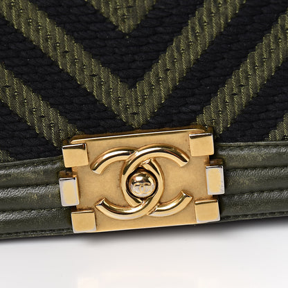 Chanel Fabric Chevron Braided Medium Boy Flap Black Dark Green 10 of 17