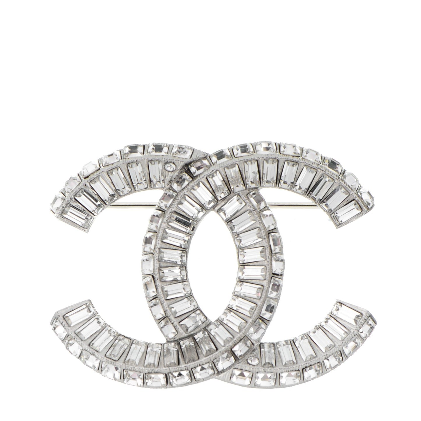 Baguette Crystal CC Brooch Silver
