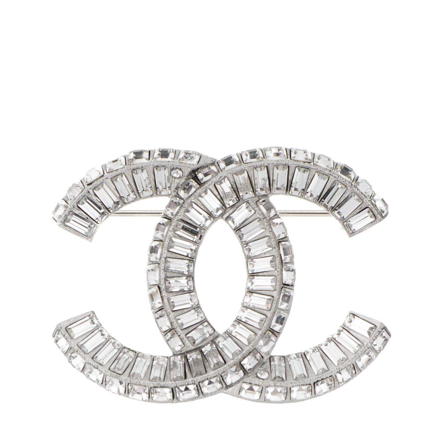 Chanel Baguette Crystal CC Brooch Silver 1 of 4