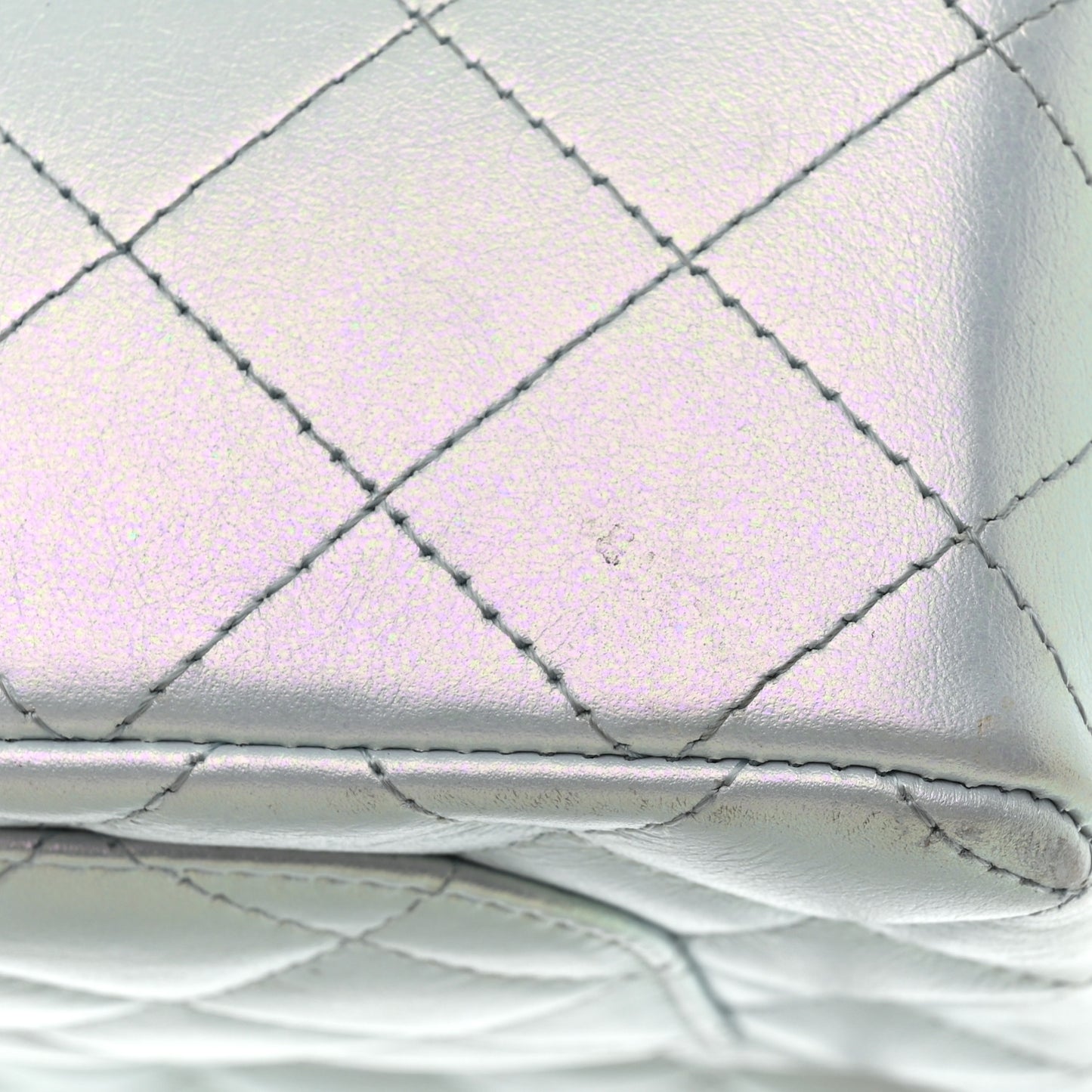 Iridescent Calfskin Quilted Mini Rectangular Flap Light Blue