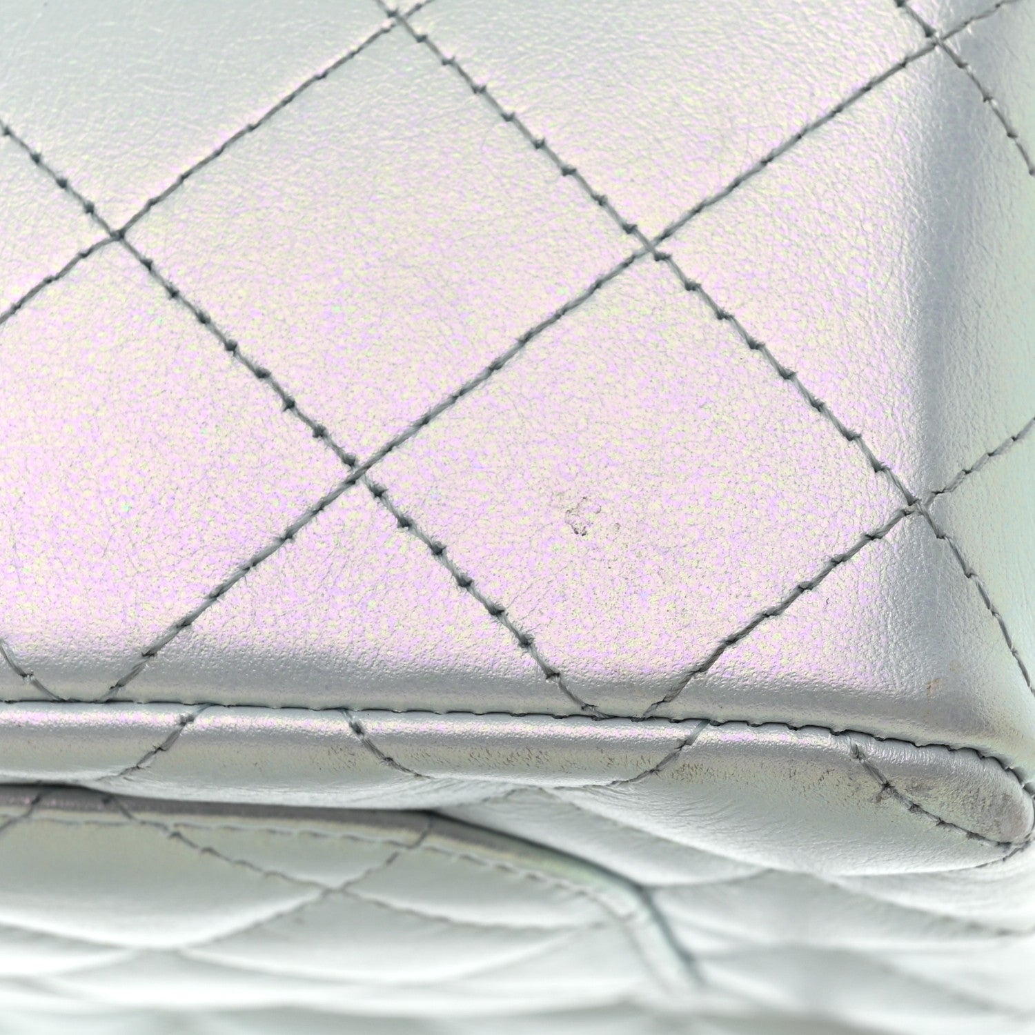 Chanel Iridescent Calfskin Quilted Mini Rectangular Flap Light Blue 13 of 14