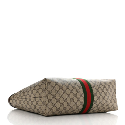 Gucci GG Supreme Monogram Textured Calfskin Web Medium Ophidia Shopping Tote Beige Ebony New Acero 4 of 11