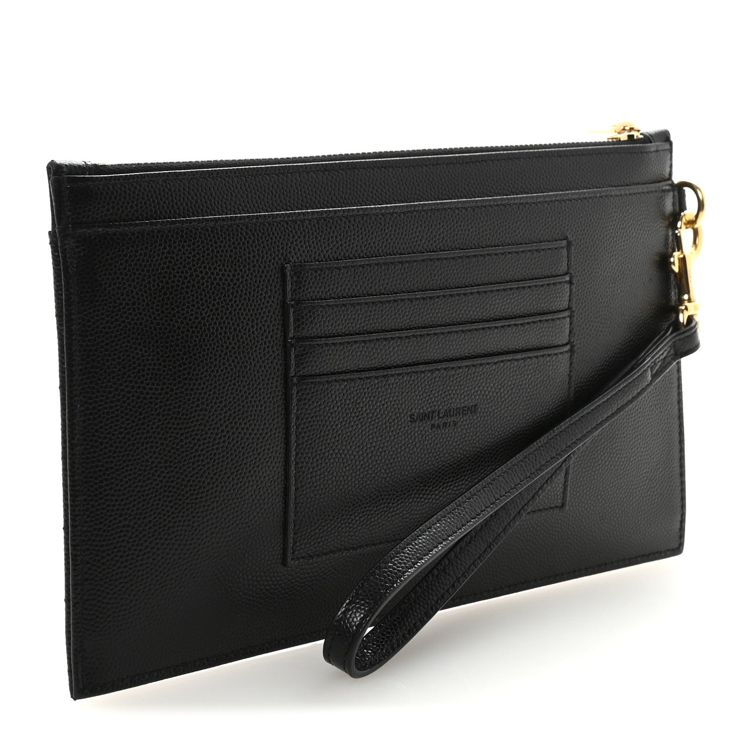 Saint Laurent Grain De Poudre Chevron Monogram Large Bill Pouch Black 3 of 6