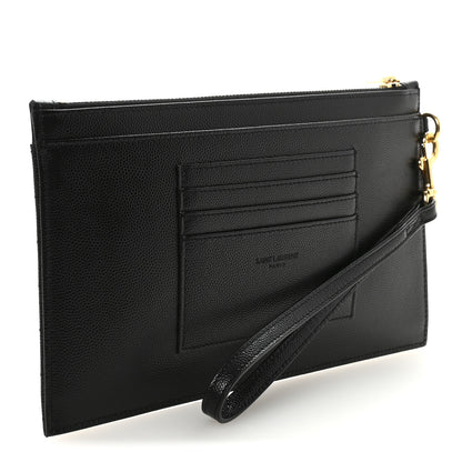 Saint Laurent Grain De Poudre Chevron Monogram Large Bill Pouch Black 3 of 6