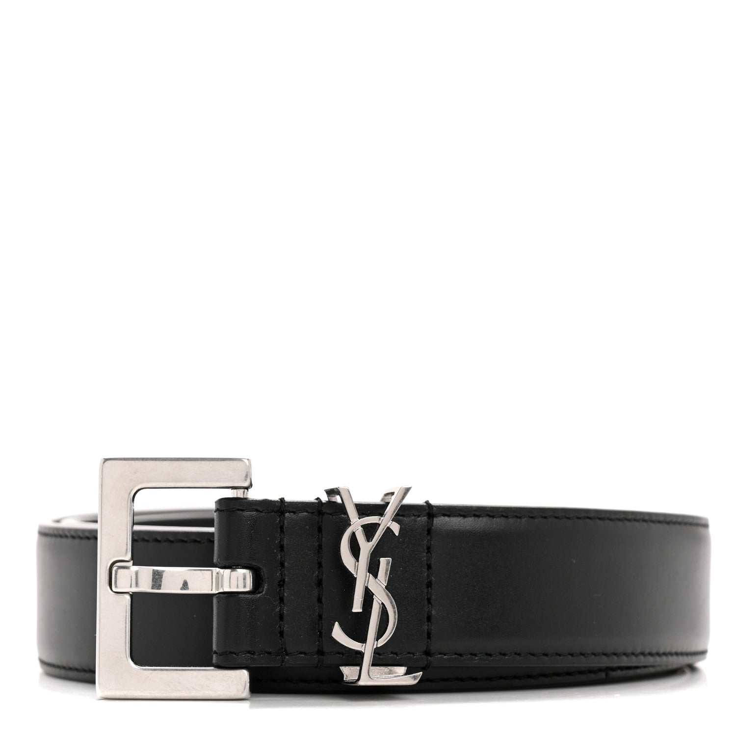 Saint Laurent Lambskin Monogram Cassandre Square Buckle Belt 100 40 Black 2 of 16