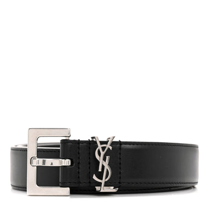 Saint Laurent Lambskin Monogram Cassandre Square Buckle Belt 100 40 Black 2 of 16