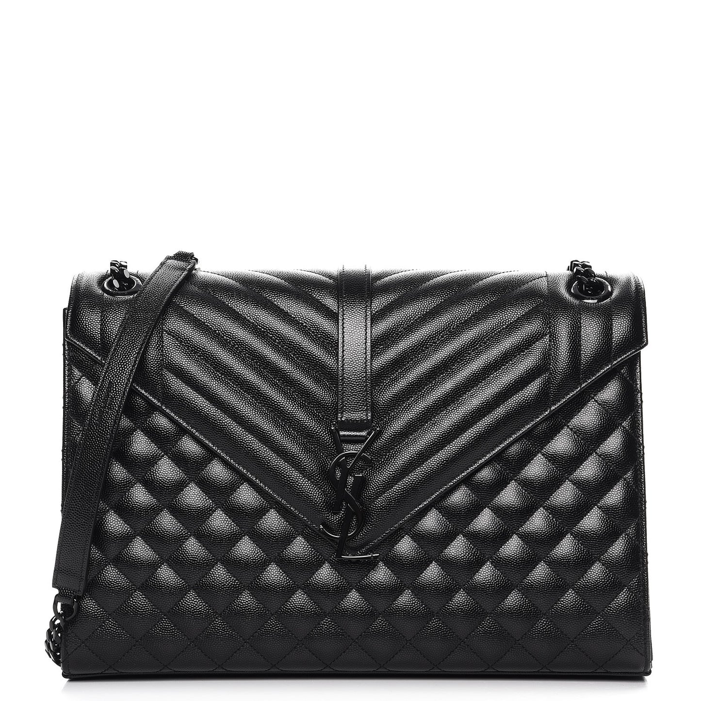 Grain De Poudre Textured Mixed Matelasse Large Triquilt Monogram Monochrome Satchel Black
