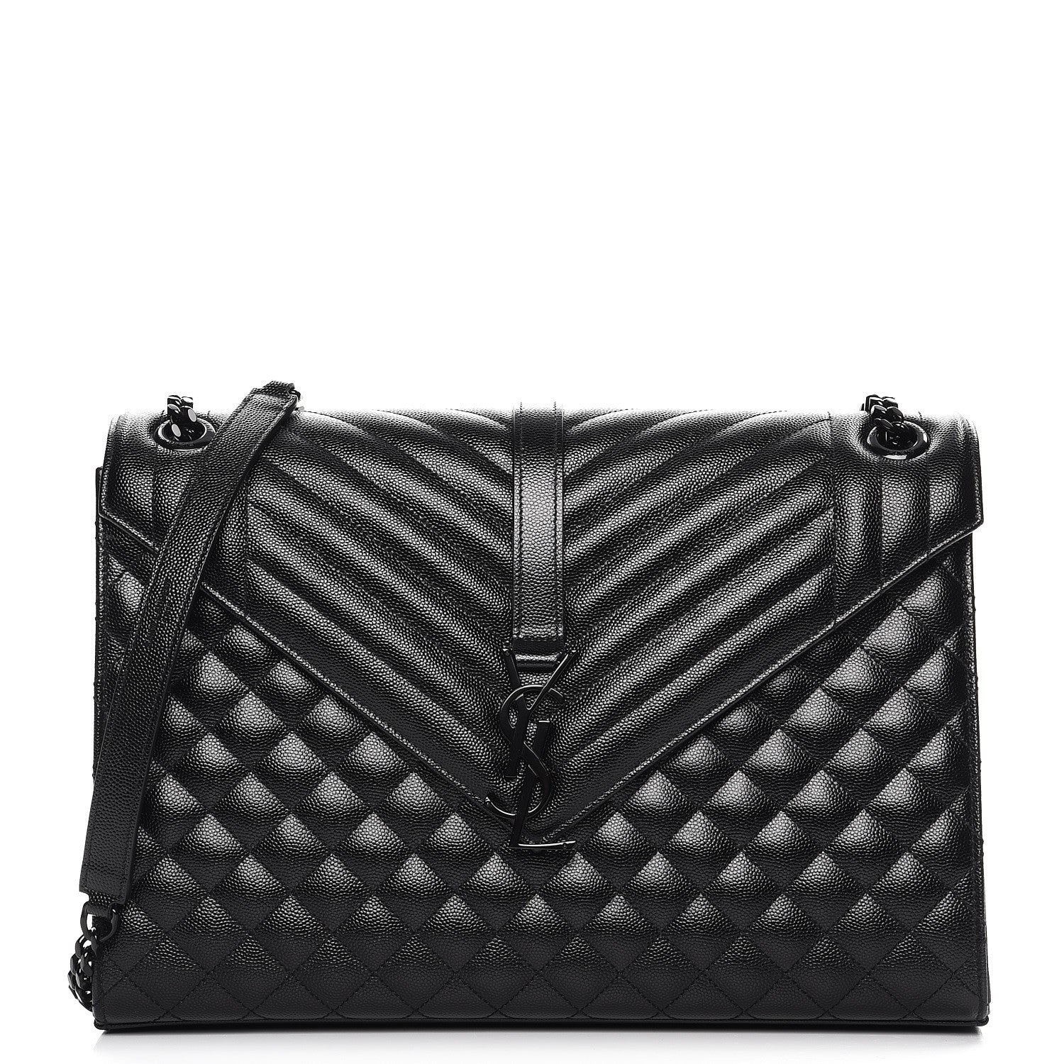 Saint Laurent Grain De Poudre Textured Mixed Matelasse Large Triquilt Monogram Monochrome Satchel Black 1 of 8