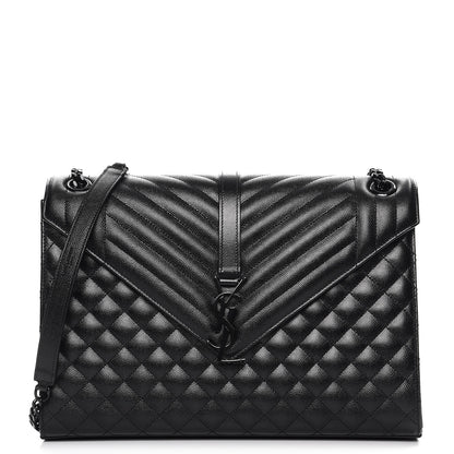 Saint Laurent Grain De Poudre Textured Mixed Matelasse Large Triquilt Monogram Monochrome Satchel Black 1 of 8