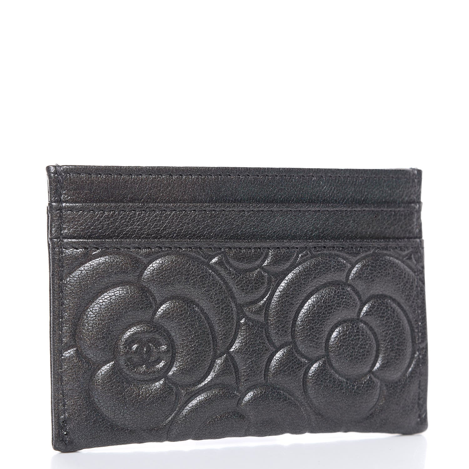 Chanel Goatskin Camellia Embossed Card Holder Grey 3 of 9