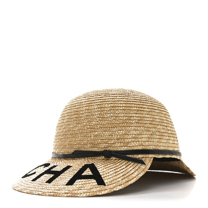 Chanel Straw Calfskin Logo Visor Hat M Natural Black 1 of 9