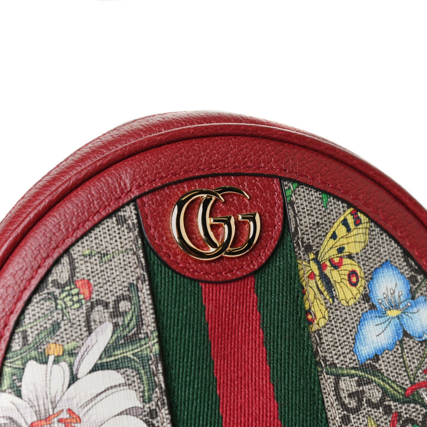 GG Supreme Monogram Web Flora Mini Ophidia Round Backpack Red