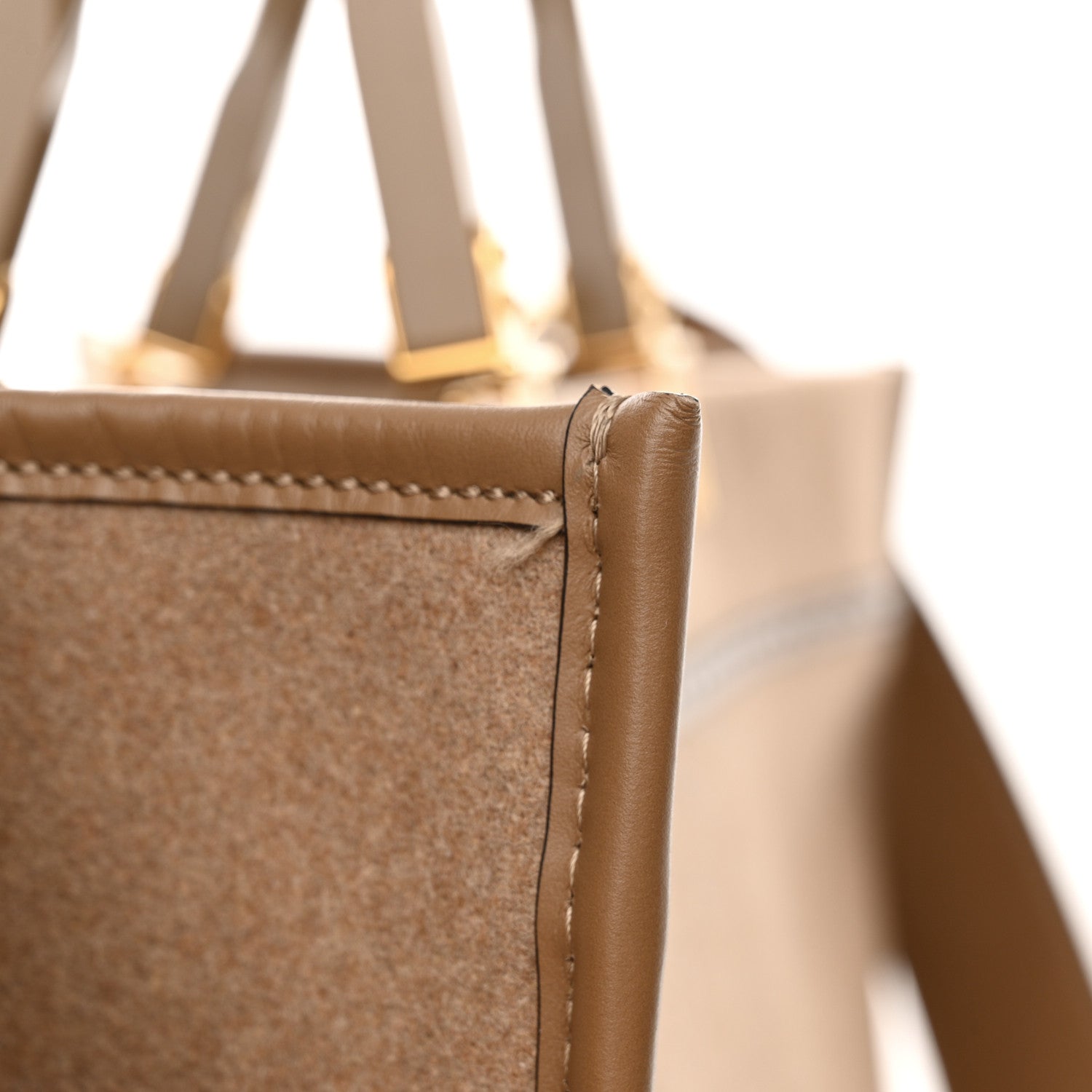 Fendi Flannel Vitello King Wool Plexiglass FF Logo Embroidered Medium Fendi Sunshine Shopper Tote Camel Sand 13 of 14