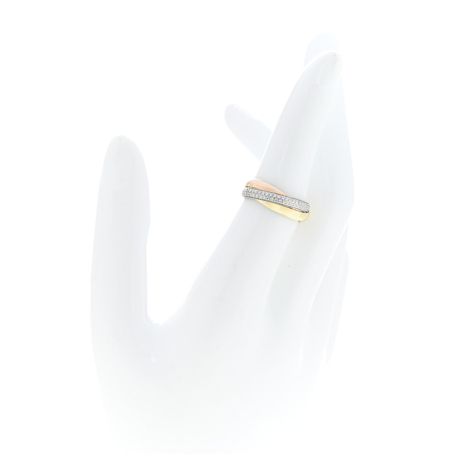 18K White Yellow Pink Gold Diamond Small Trinity Paved Ring 51 5.75