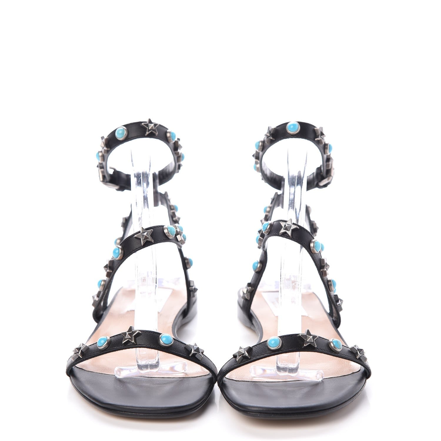 Valentino Garavani Calfskin Rockstud Rolling Ankle Wrap Flat Sandals 35 Black 2 of 7