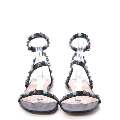 Valentino Garavani Calfskin Rockstud Rolling Ankle Wrap Flat Sandals 35 Black 2 of 7