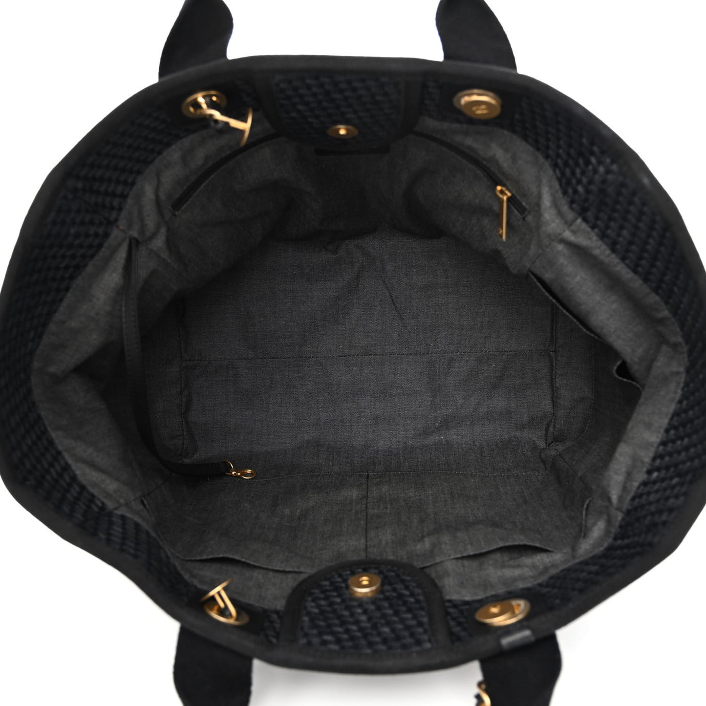 Straw Raffia Calfskin Chain Medium Deauville Tote Black