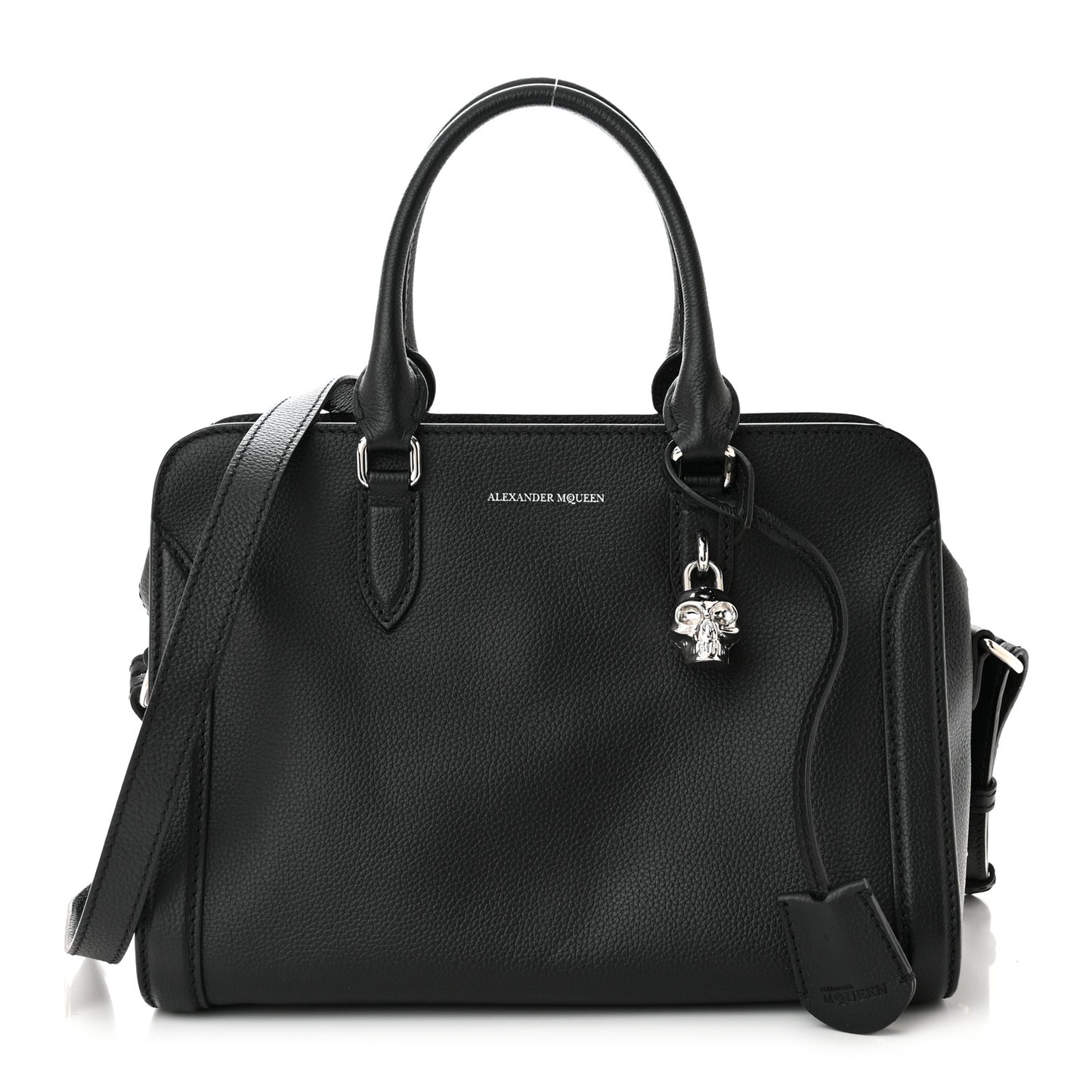 Pebbled Calfskin Small Skull Padlock Zip Around Tote Black